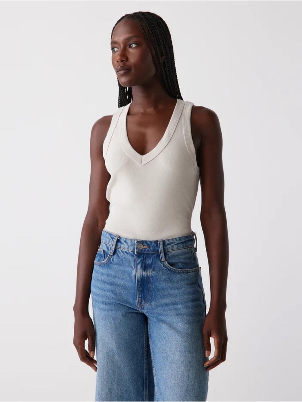 Michael Stars Maya V-Neck Tank (One Size) Cream NWT
